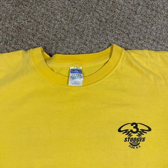 Y2K Biker Chick Mens T Shirt Sz XXL 3 Stooges Cycle NC Motorcycle Yellow - Picture 3 of 6